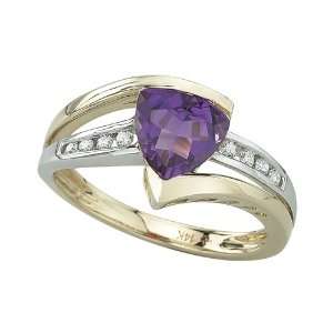  Two Tone Gold 1/10 ct. Diamond and 7 x 7 MM Trillion Cut Amethyst Ring