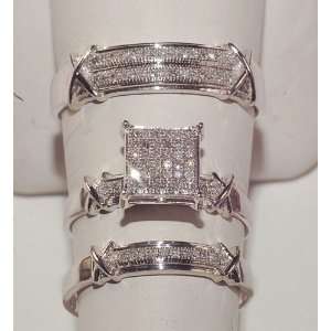   Diamond and White Engagment and Wedding Trio Ring Set Jewelry Jewelry