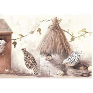  Wallpaper Border Animal Print Birds & Birdhouses Taupe 
