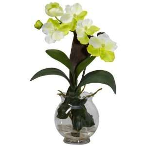  White Mini Vanda w/Fluted Vase Silk Flower Arrangement 