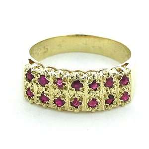  Yellow Gold Natural Ruby Victorian Style Wide Eternity Band Ring 